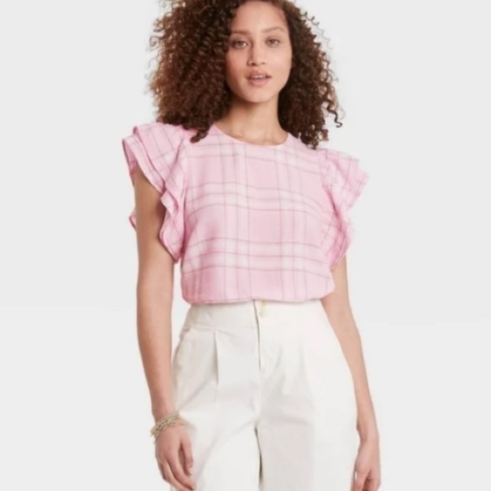 Ruffle Short/Sleeveless Pink Linen Top from A New Day